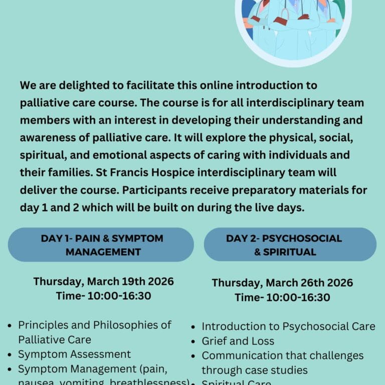 Flyer for the intro to palliative care course March 2026