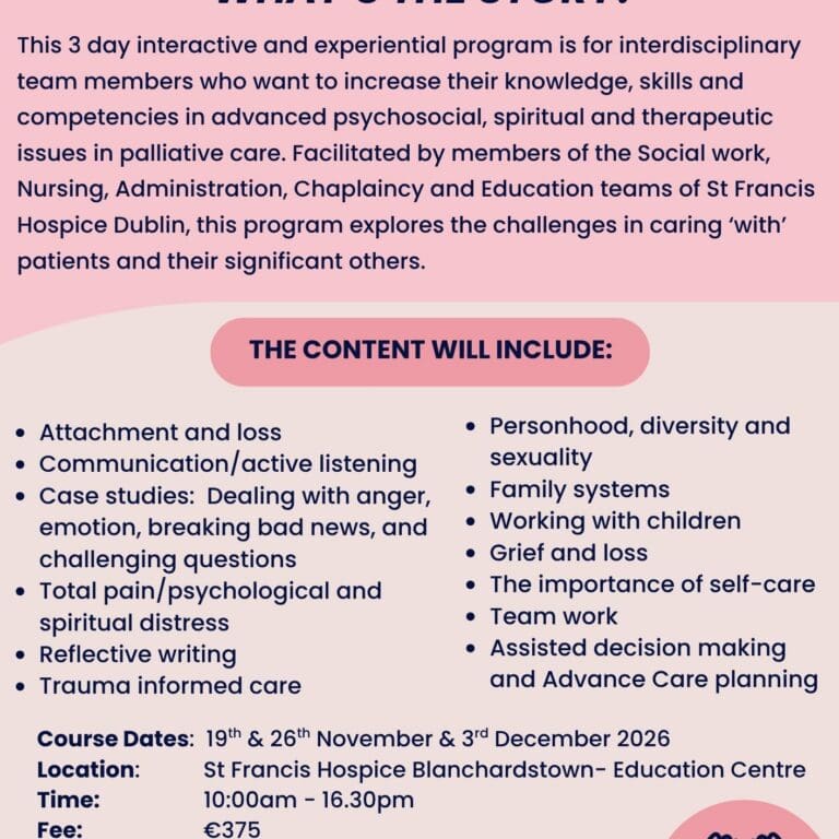 Flyer for Advanced Psychosocial in Palliative Care 3 day course 2026