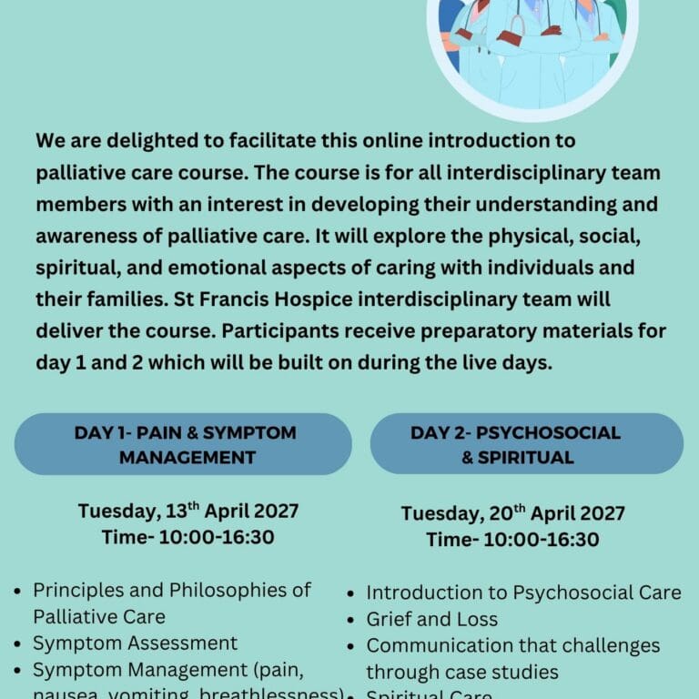 Flyer for the intro to palliative care course April 2027