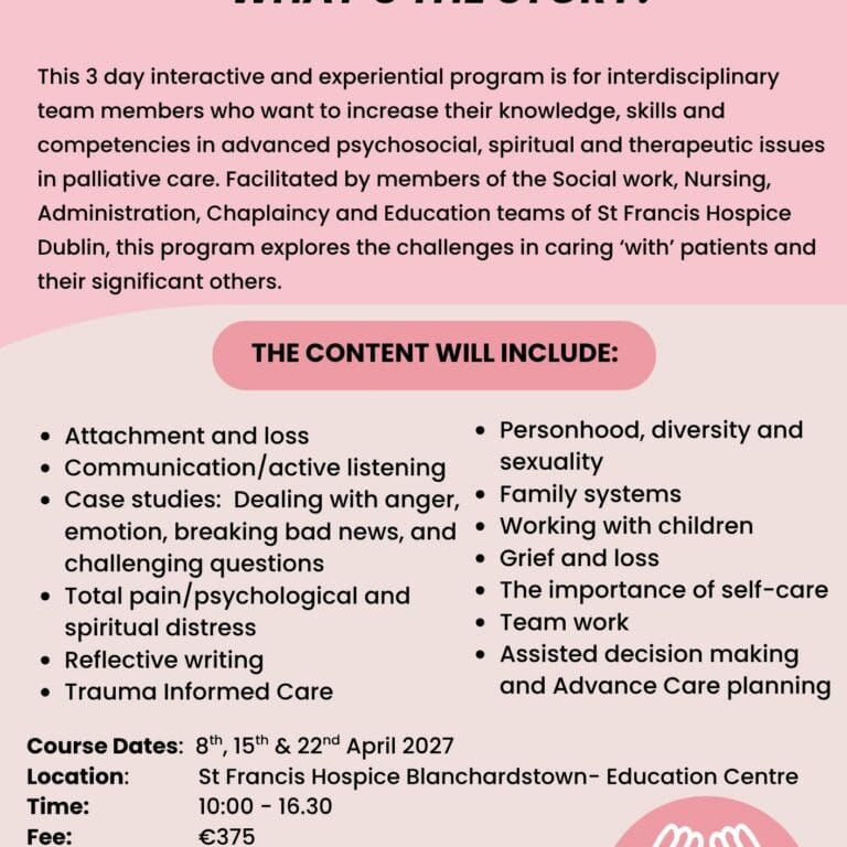 Flyer for Advanced Psychosocial in Palliative Care 3 day course