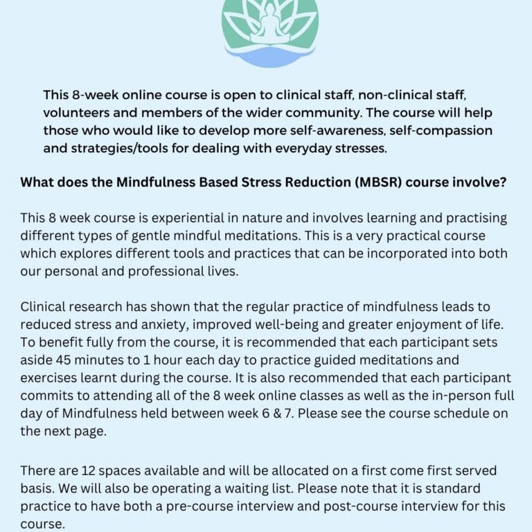 Mindfulness based stress reduction course flyer 2027